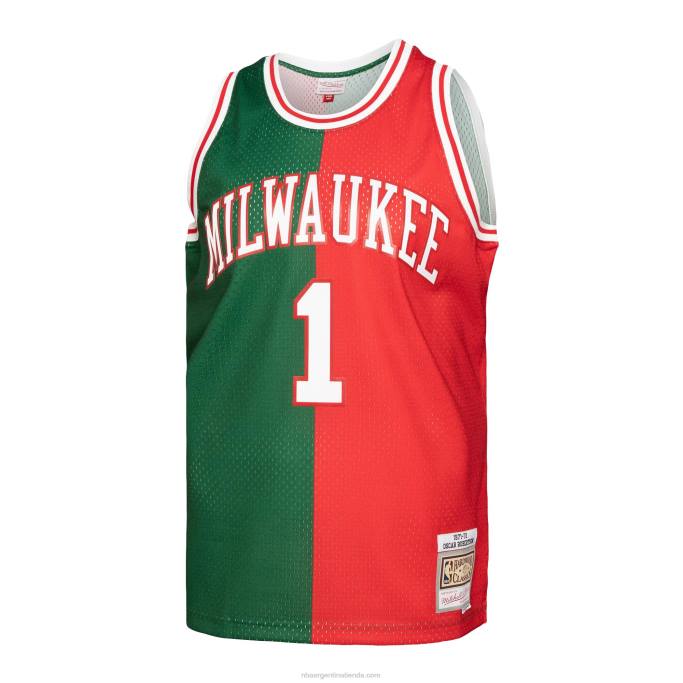 NBA 0F6D7719 camiseta milwaukee bucks oscar robertson green/red hardwood classics 1971-72 split swingman