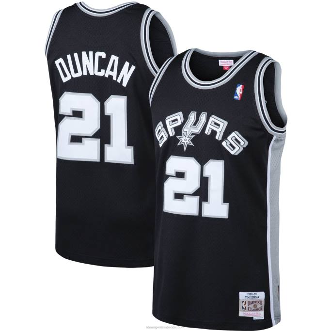 NBA 0F6D1744 san antonio spurs tim duncan mitchell & ness camiseta clásica negra grande y alta de madera dura