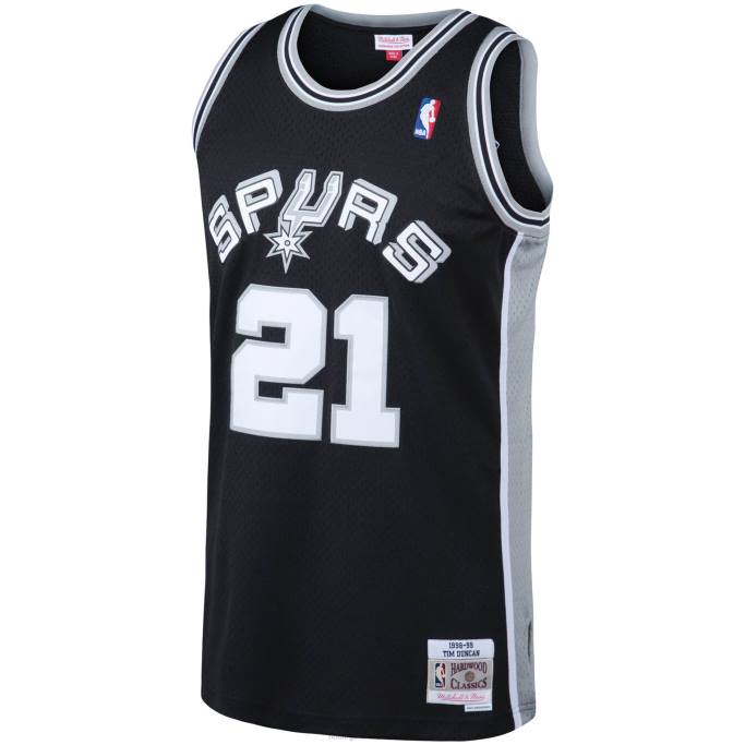 NBA 0F6D1744 san antonio spurs tim duncan mitchell & ness camiseta clásica negra grande y alta de madera dura