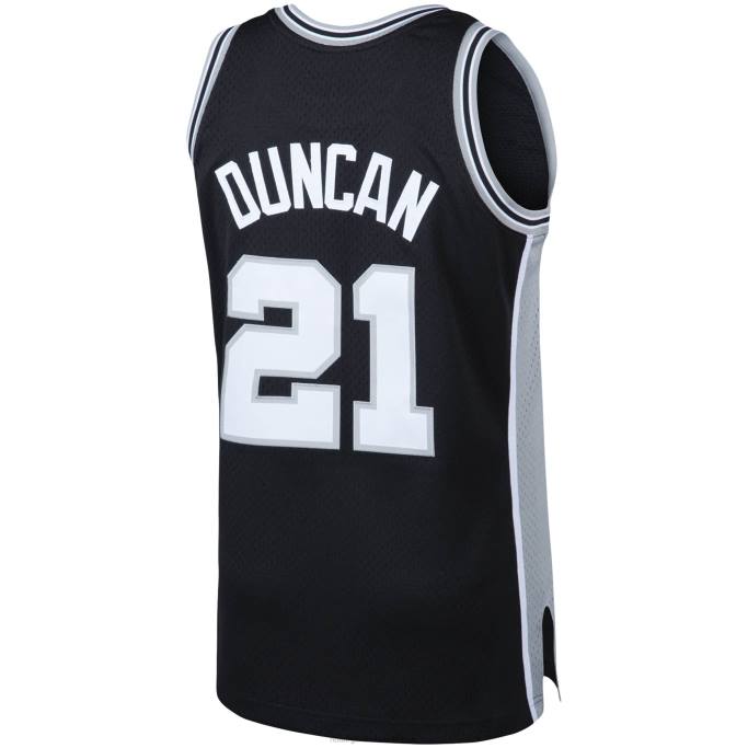 NBA 0F6D1744 san antonio spurs tim duncan mitchell & ness camiseta clásica negra grande y alta de madera dura