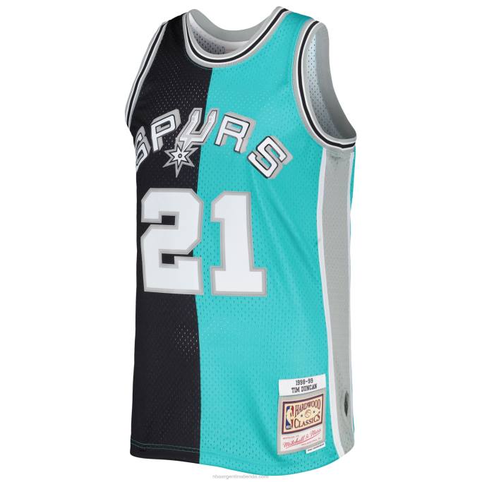 NBA 0F6D2215 camiseta de los san antonio spurs tim duncan mitchell & ness black/teal hardwood classics split swingman jersey