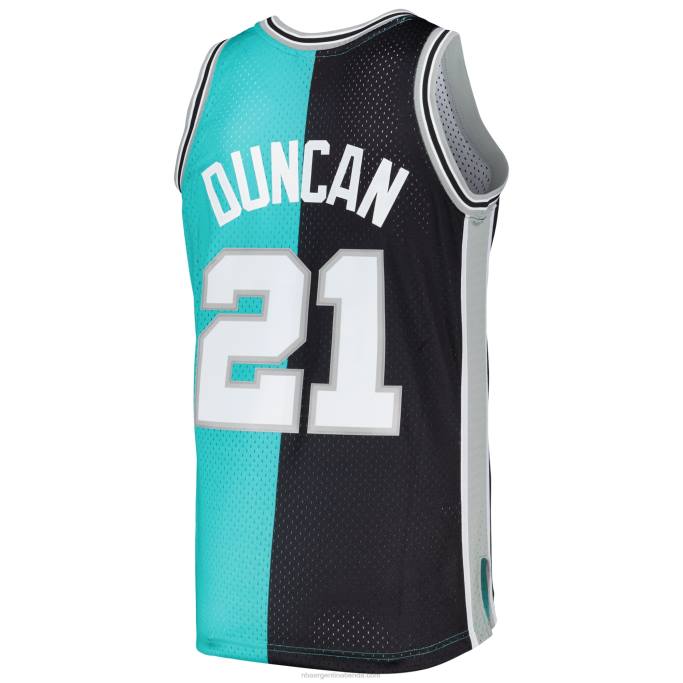 NBA 0F6D2215 camiseta de los san antonio spurs tim duncan mitchell & ness black/teal hardwood classics split swingman jersey