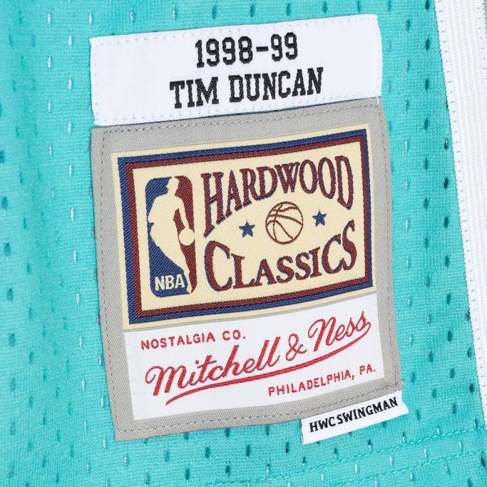 NBA 0F6D2215 camiseta de los san antonio spurs tim duncan mitchell & ness black/teal hardwood classics split swingman jersey