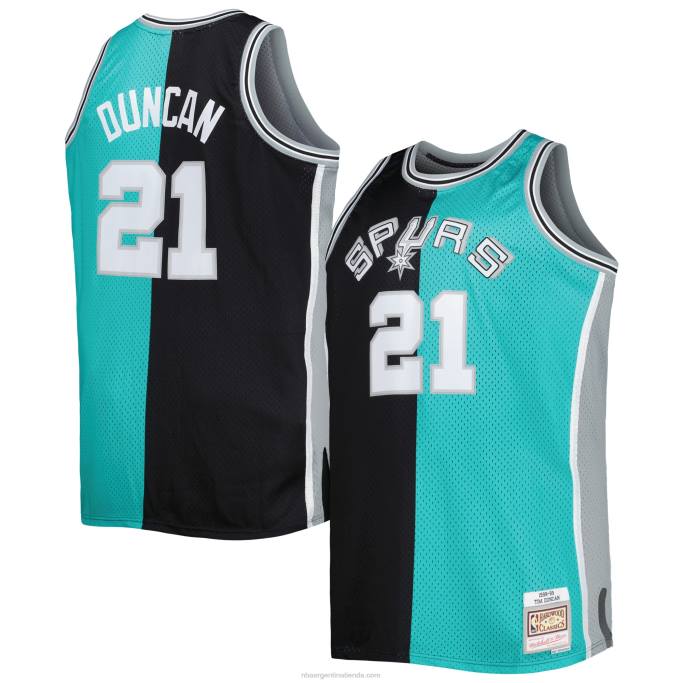NBA 0F6D4519 camiseta de swingman de los san antonio spurs mitchell & ness black/teal big & tall hardwood classics split