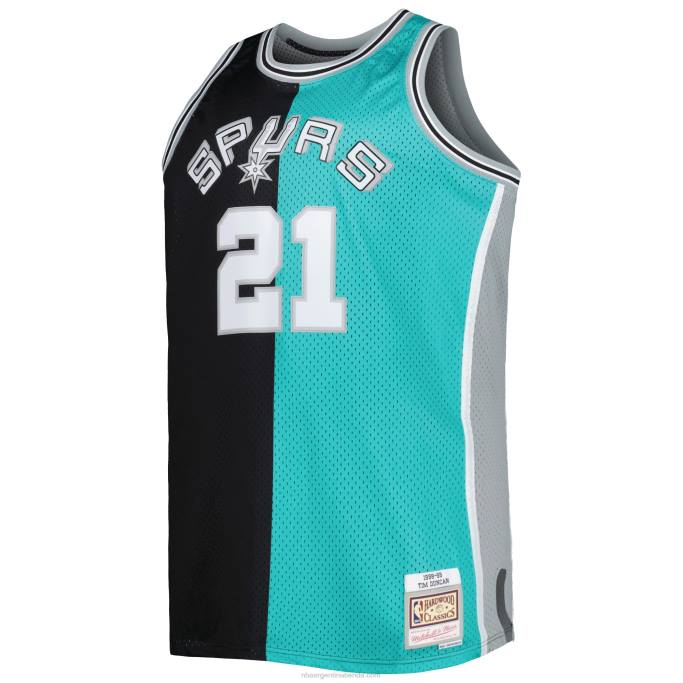 NBA 0F6D4519 camiseta de swingman de los san antonio spurs mitchell & ness black/teal big & tall hardwood classics split