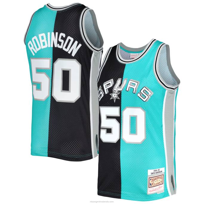 NBA 0F6D6235 camiseta de los san antonio spurs david robinson mitchell & ness negro/verde azulado hardwood classics split swingman jersey