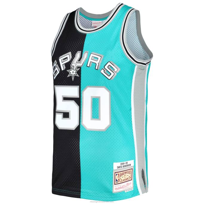 NBA 0F6D6235 camiseta de los san antonio spurs david robinson mitchell & ness negro/verde azulado hardwood classics split swingman jersey