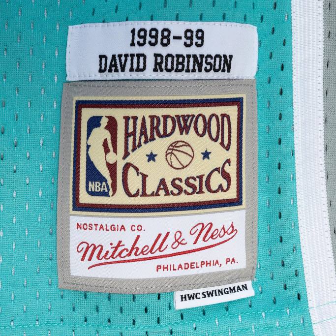 NBA 0F6D6235 camiseta de los san antonio spurs david robinson mitchell & ness negro/verde azulado hardwood classics split swingman jersey