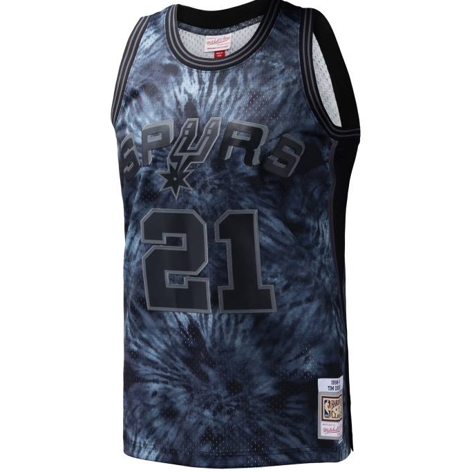 NBA 0F6D7705 camiseta de los san antonio spurs tim duncan mitchell & ness black hardwood classics tie-dye swingman jersey