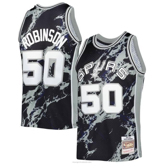 NBA 0F6D8221 san antonio spurs david robinson mitchell & ness negro madera dura clásicos mármol alero jersey