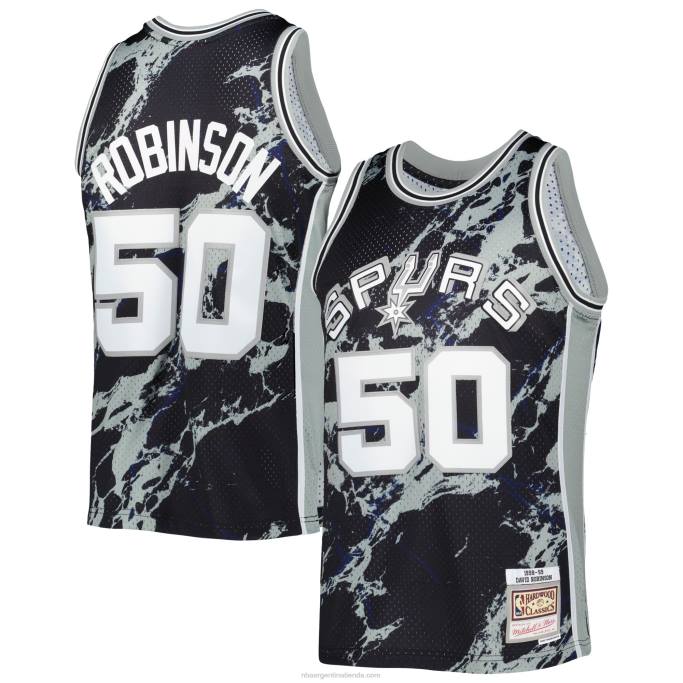 NBA 0F6D8221 san antonio spurs david robinson mitchell & ness negro madera dura clásicos mármol alero jersey