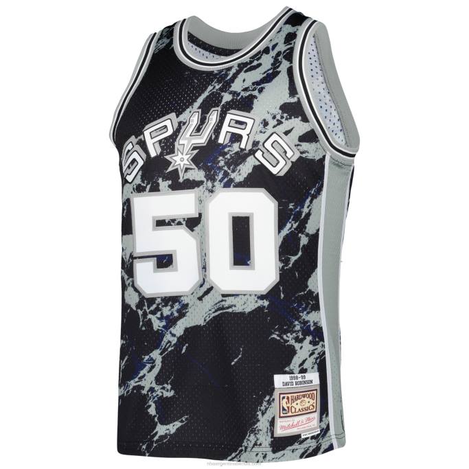 NBA 0F6D8221 san antonio spurs david robinson mitchell & ness negro madera dura clásicos mármol alero jersey