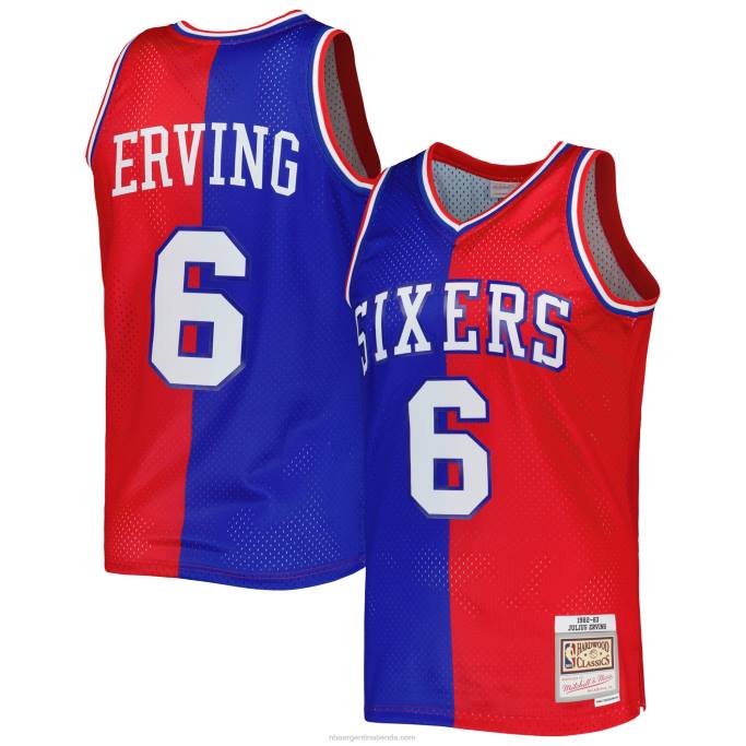 NBA 0F6D1033 philadelphia 76ers julius erving mitchell & ness royal/red hardwood classics split swingman jersey