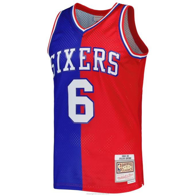 NBA 0F6D1033 philadelphia 76ers julius erving mitchell & ness royal/red hardwood classics split swingman jersey