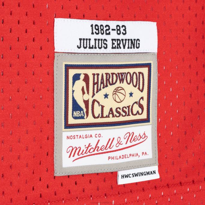NBA 0F6D1033 philadelphia 76ers julius erving mitchell & ness royal/red hardwood classics split swingman jersey