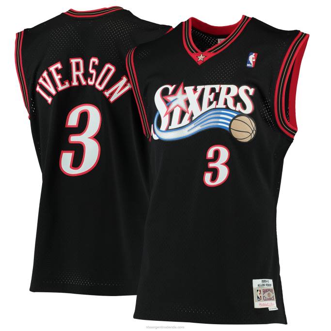 NBA 0F6D139 philadelphia 76ers allen iverson mitchell & ness negro hardwood classics jersey swingman