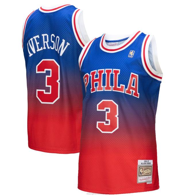 NBA 0F6D1508 philadelphia 76ers allen iverson rojo/royal hardwood classics fadeaway camiseta de jugador swingman