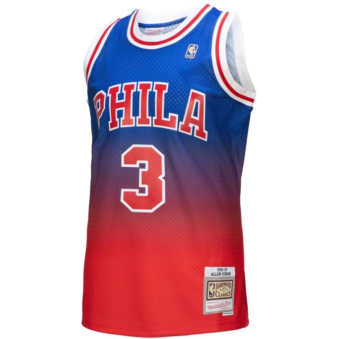 NBA 0F6D1508 philadelphia 76ers allen iverson rojo/royal hardwood classics fadeaway camiseta de jugador swingman