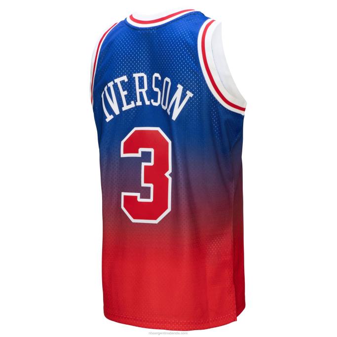 NBA 0F6D1508 philadelphia 76ers allen iverson rojo/royal hardwood classics fadeaway camiseta de jugador swingman