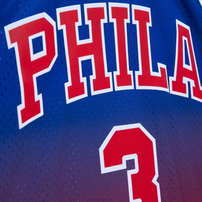 NBA 0F6D1508 philadelphia 76ers allen iverson rojo/royal hardwood classics fadeaway camiseta de jugador swingman