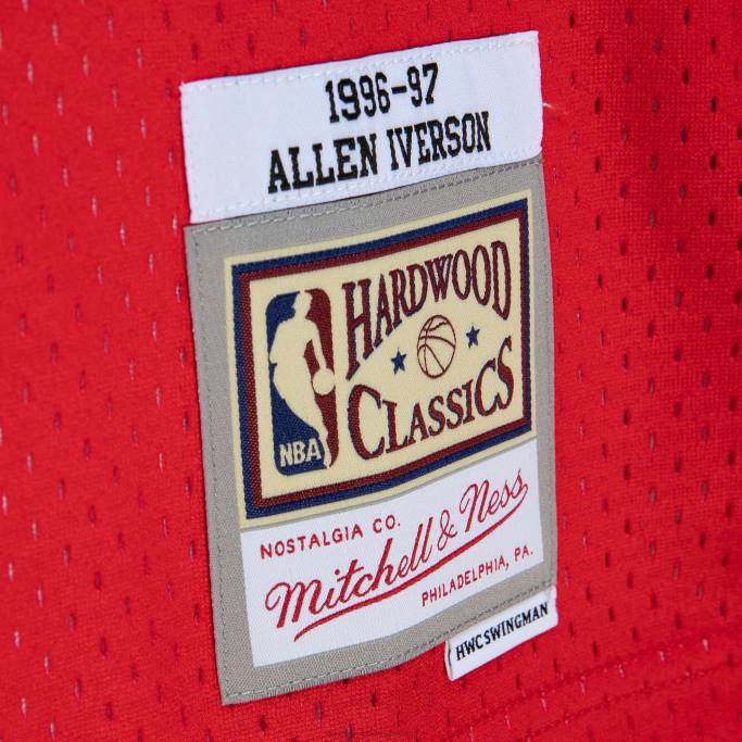 NBA 0F6D1508 philadelphia 76ers allen iverson rojo/royal hardwood classics fadeaway camiseta de jugador swingman
