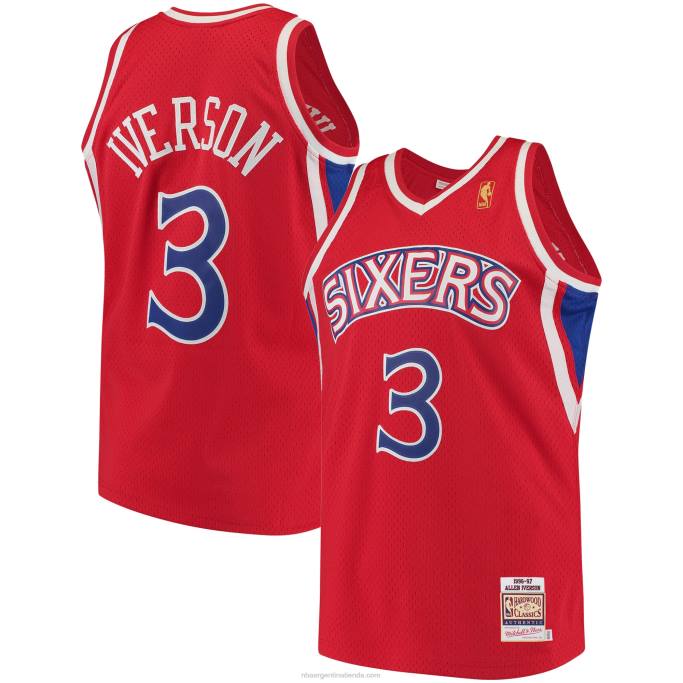 NBA 0F6D1544 philadelphia 76ers allen iverson mitchell & ness rojo hardwood classics auténtico jersey