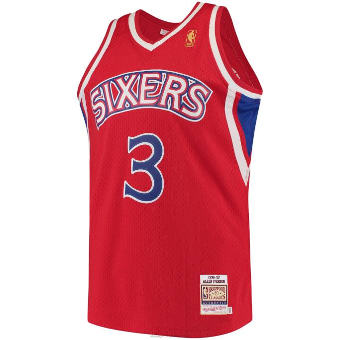 NBA 0F6D1544 philadelphia 76ers allen iverson mitchell & ness rojo hardwood classics auténtico jersey