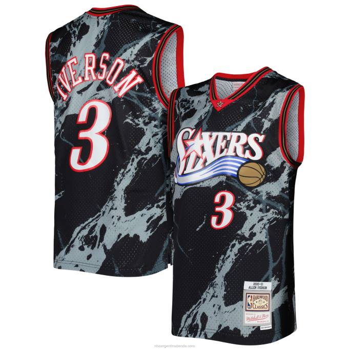 NBA 0F6D1851 philadelphia 76ers allen iverson mitchell & ness negro madera dura clásicos mármol swingman jersey
