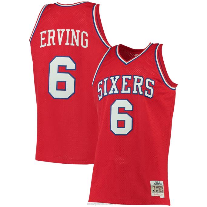 NBA 0F6D2123 philadelphia 76ers julius erving mitchell & ness rojo grande y alto clásico de madera dura jersey