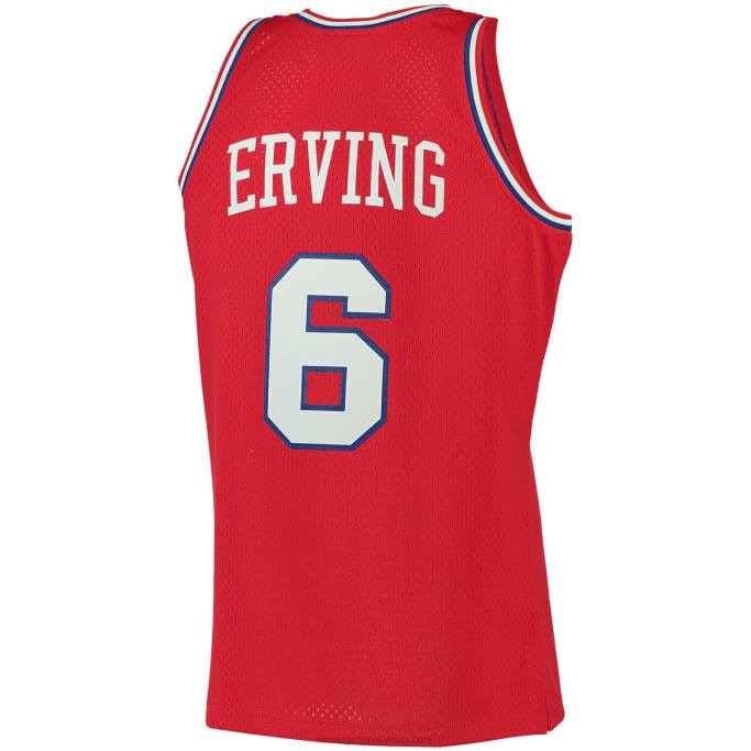 NBA 0F6D2123 philadelphia 76ers julius erving mitchell & ness rojo grande y alto clásico de madera dura jersey