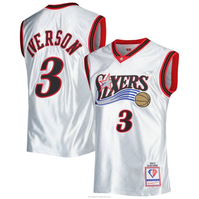 NBA 0F6D2820 philadelphia 76ers allen iverson platinum hardwood classics 75th aniversario swingman jersey