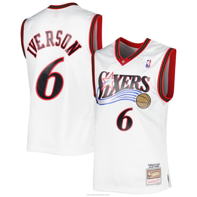 NBA 0F6D539 camiseta philadelphia 76ers allen iverson mitchell & ness white hardwood classics 2002 swingman