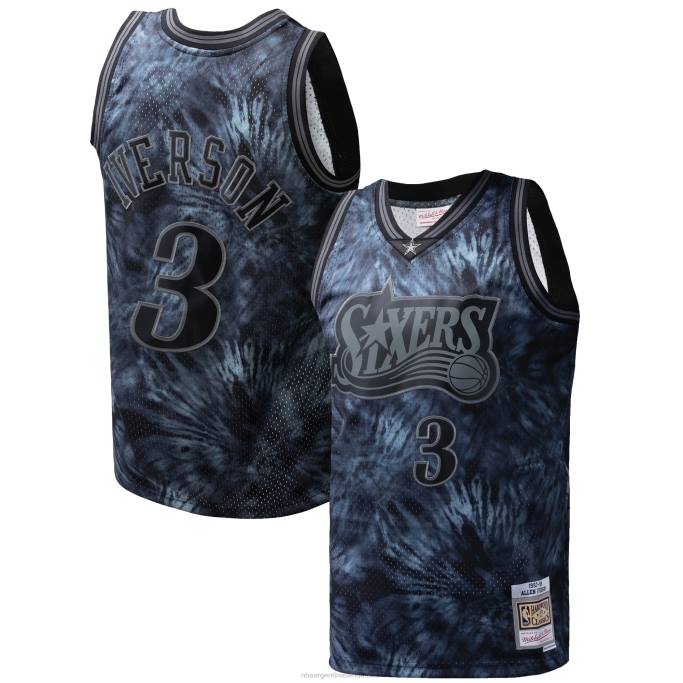 NBA 0F6D6121 camiseta philadelphia 76ers allen iverson mitchell & ness black hardwood classics tie-dye swingman jersey