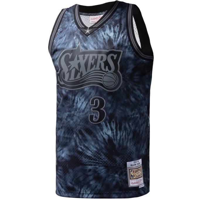 NBA 0F6D6121 camiseta philadelphia 76ers allen iverson mitchell & ness black hardwood classics tie-dye swingman jersey
