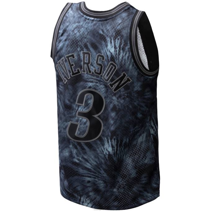 NBA 0F6D6121 camiseta philadelphia 76ers allen iverson mitchell & ness black hardwood classics tie-dye swingman jersey