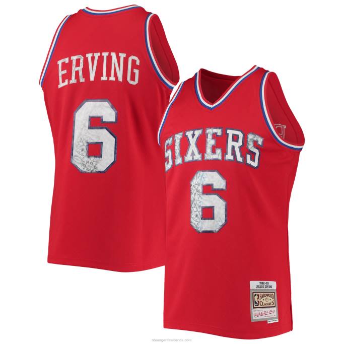 NBA 0F6D6421 philadelphia 76ers julius erving rojo madera dura clásicos 75 aniversario diamante alero jersey