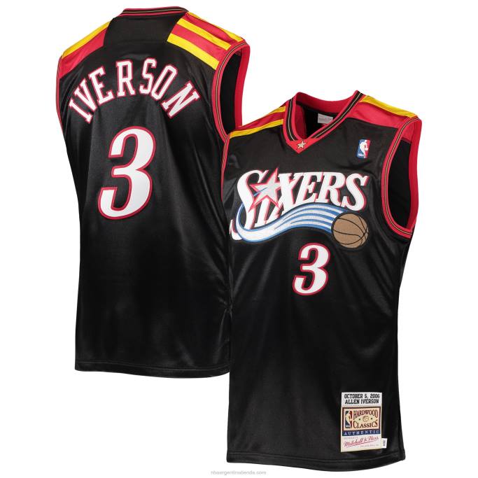 NBA 0F6D6573 camiseta philadelphia 76ers allen iverson mitchell & ness black hardwood classics auténtico 2006