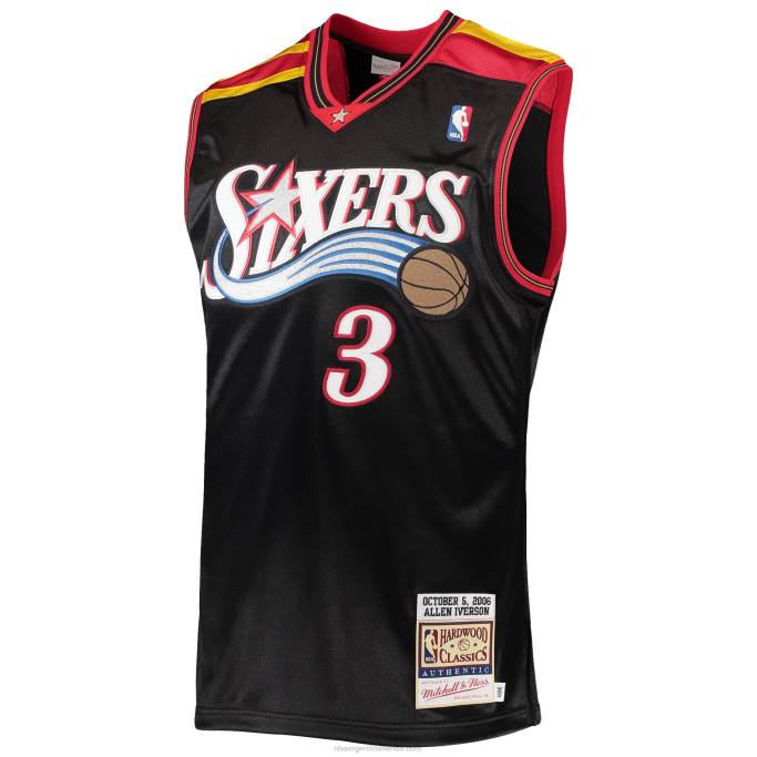 NBA 0F6D6573 camiseta philadelphia 76ers allen iverson mitchell & ness black hardwood classics auténtico 2006