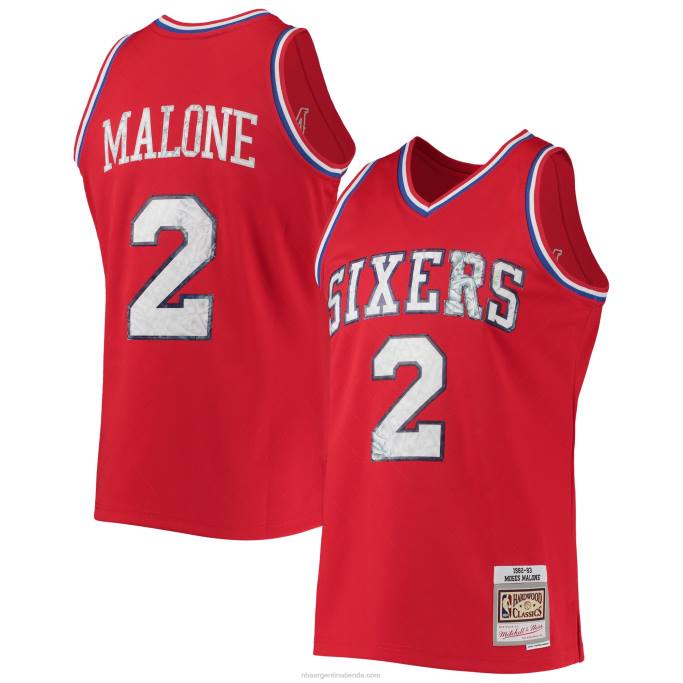 NBA 0F6D6958 philadelphia 76ers moses malone rojo madera dura clásicos 75 aniversario diamante alero jersey