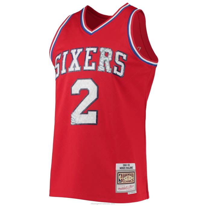 NBA 0F6D6958 philadelphia 76ers moses malone rojo madera dura clásicos 75 aniversario diamante alero jersey