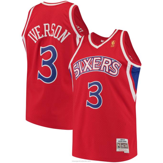 NBA 0F6D73 philadelphia 76ers allen iverson mitchell & ness rojo hardwood classics jersey swingman