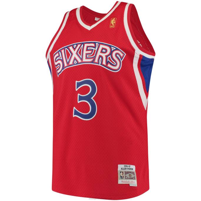 NBA 0F6D73 philadelphia 76ers allen iverson mitchell & ness rojo hardwood classics jersey swingman