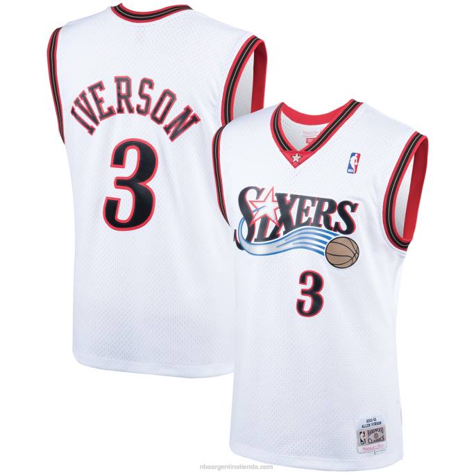 NBA 0F6D95 philadelphia 76ers allen iverson mitchell & ness blanco 2000 hardwood classics swingman player jersey
