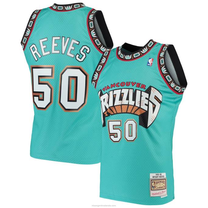 NBA 0F6D1353 vancouver grizzlies bryant reeves mitchell & ness turquesa madera dura clásicos swingman jersey