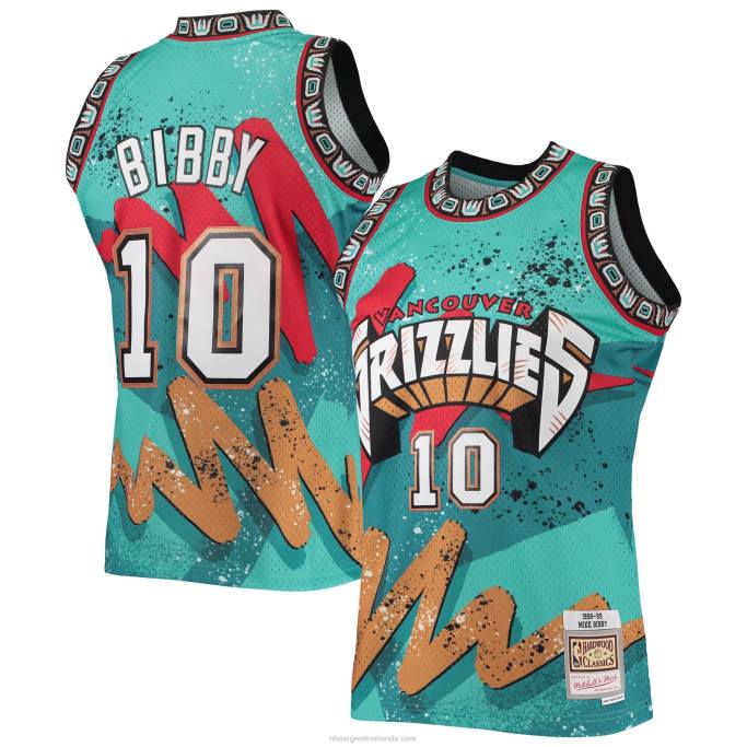 NBA 0F6D6814 vancouver grizzlies mike bibby mitchell & ness verde azulado madera dura clásicos hyper hoops swingman jersey