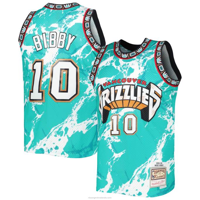 NBA 0F6D7461 vancouver grizzlies mike bibby mitchell & ness turquesa madera dura clásicos mármol swingman jersey