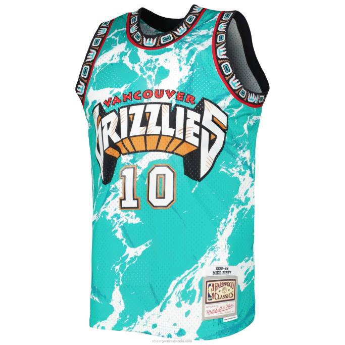 NBA 0F6D7461 vancouver grizzlies mike bibby mitchell & ness turquesa madera dura clásicos mármol swingman jersey