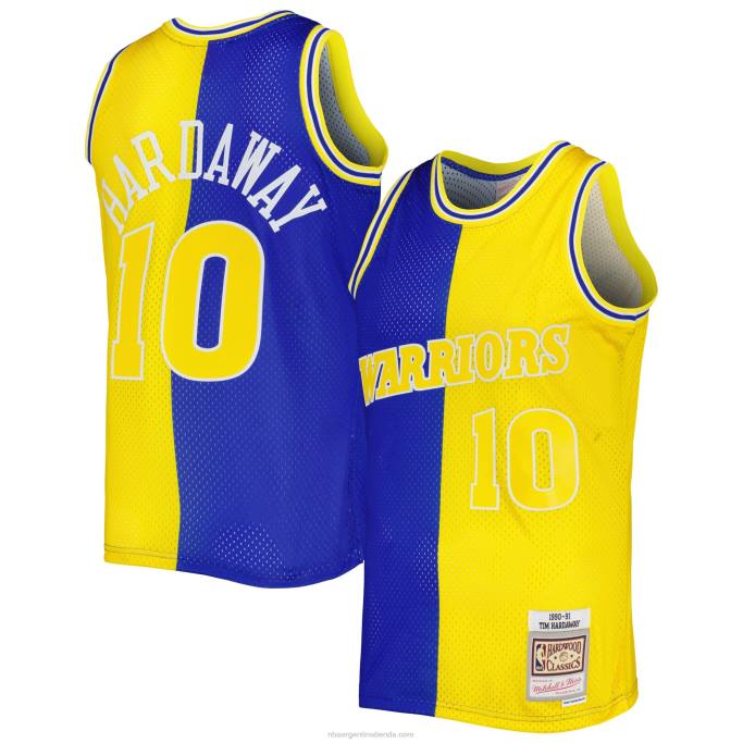 NBA 0F6D6783 golden state warriors tim hardaway royal/gold hardwood classics 1990-91 split swingman jersey