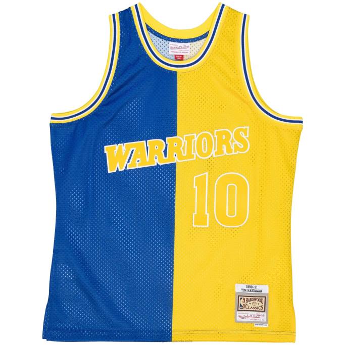 NBA 0F6D6783 golden state warriors tim hardaway royal/gold hardwood classics 1990-91 split swingman jersey