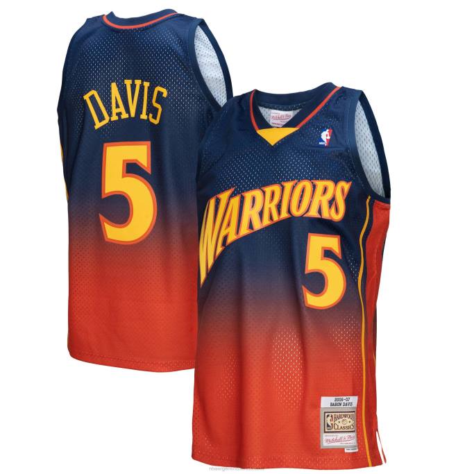 NBA 0F6D7261 golden state warriors baron davis azul marino/naranja hardwood classics fadeaway swingman player jersey